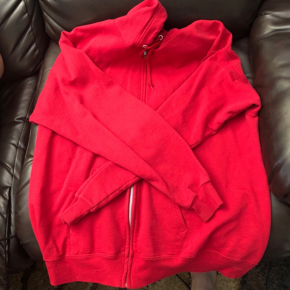 Hanes Unisex Full Zip Hoodie Red Size Large
